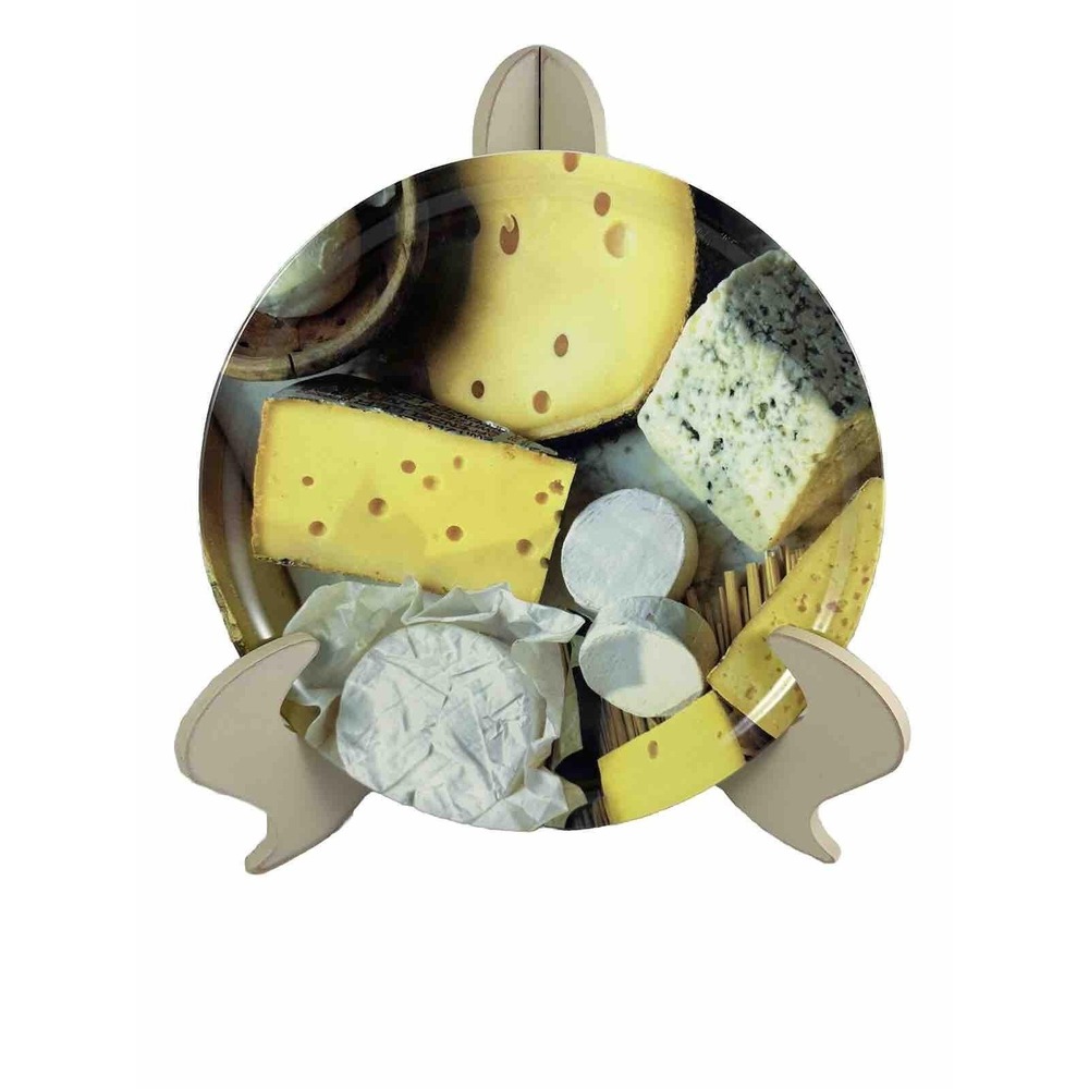 ppd Pizza Plate Cheese 12" Yellow Green Blue White Stoneware